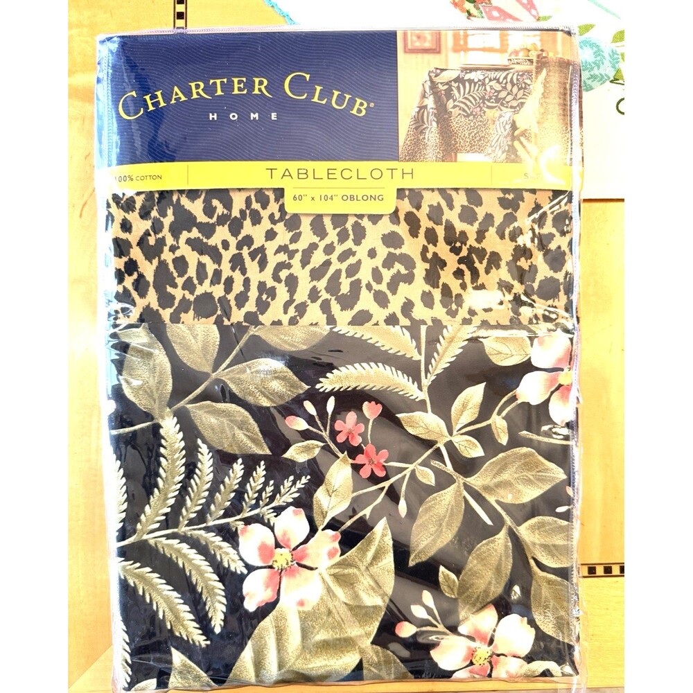 NEW Charter Club Safari Tablecloth 60 X 104” Oblong Leopard Jungle Floral Cotton